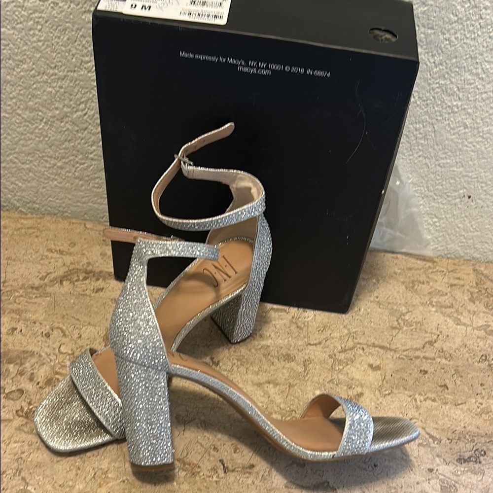 Elegant Silver Block Heel Sandals